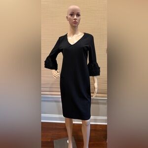 BLVD Black Dress with Lace Accents On Bell Sleeves